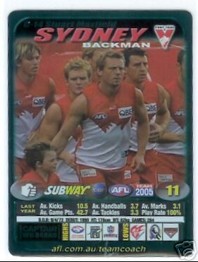 2005 AFL Teamcoach Subway Captain Wildcard C-14 S MAXFIELD (Syd)