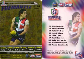 AFL 2006 Teamcoach Gold Best & Fairest BF-6 Matthew PAVLICH (Fr)