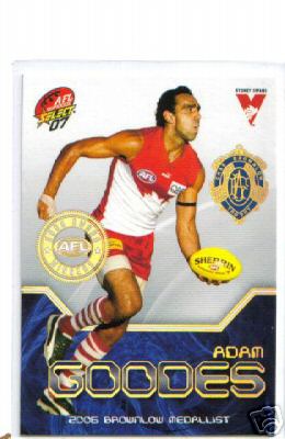 2007 Select AFL Supreme Medal Card MC1 Adam GOODES - Click Image to Close