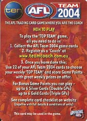 AFL 2004 Teamcoach How To Play Card #56 Jason JOHNSON (Ess)