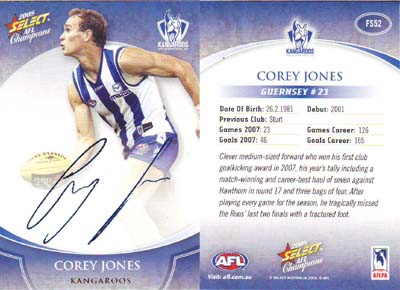 2008 Select Champions Blue Foil Sig FS52 Corey JONES (Kang)