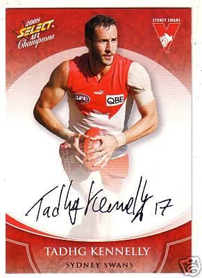 2008 Select Champions Blue Foil Sig FS82 Tadhg KENNELLY (Syd)