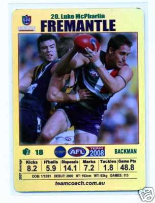 AFL 2008 Teamcoach Gold #20 Luke McPHARLIN (Frem)