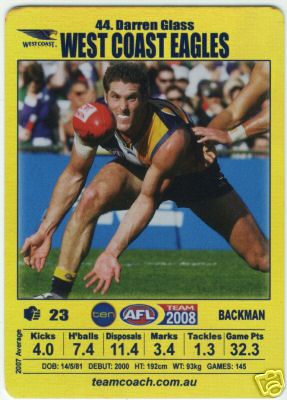 AFL 2008 Teamcoach Gold #44 Darren GLASS (WCE)