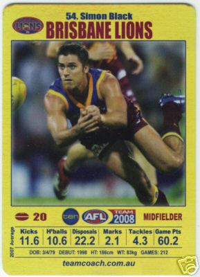 AFL 2008 Teamcoach Gold #54 Simon BLACK (Bris)
