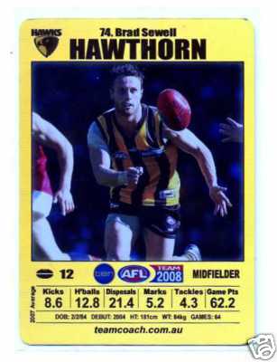 AFL 2008 Teamcoach Gold #74 Brad SEWELL (Haw)
