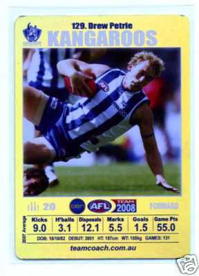 AFL 2008 Teamcoach Gold #129 Drew PETRIE (Kang)
