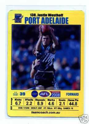 AFL 2008 Teamcoach Gold #138 Justin WESTOFF (Port)