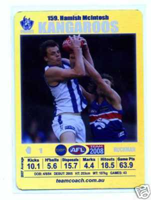 AFL 2008 Teamcoach Gold #159 Hamish McINTOSH (Kang)