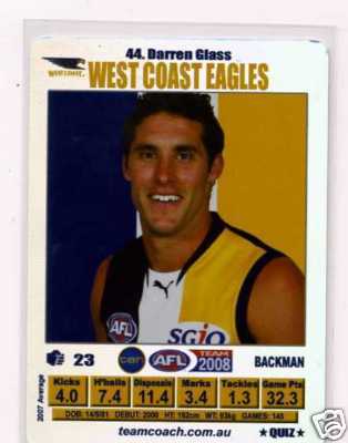 AFL 2008 Teamcoach Silver #44 Darren GLASS (WCE)