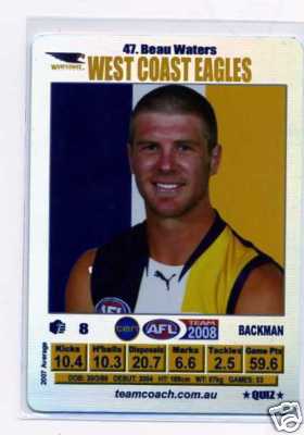 AFL 2008 Teamcoach Silver #47 Beau WATERS (WCE)