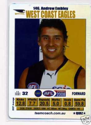 AFL 2008 Teamcoach Silver #146 Andrew EMBLEY (WCE)
