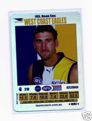 AFL 2008 Teamcoach Silver #165 Dean COX (WCE)