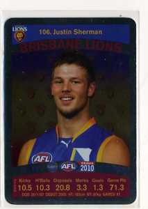 AFL 2010 Teamcoach Silver Card 106 Justin SHERMAN (Bris)