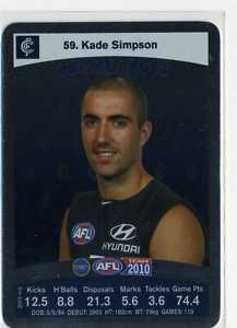 AFL 2010 Teamcoach Silver Card 59 Kade SIMPSON (Carl)
