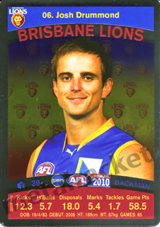AFL 2010 Teamcoach Silver Card 06 Josh DRUMMOND (Bris) - Click Image to Close