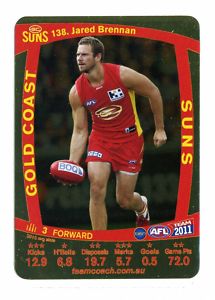 AFL 2011 Teamcoach Gold Card G138 Jared BRENNAN (GC) - Click Image to Close