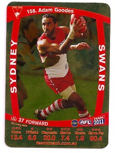 AFL 2011 Teamcoach Gold Card G158 Adam GOODES (Syd) - Click Image to Close
