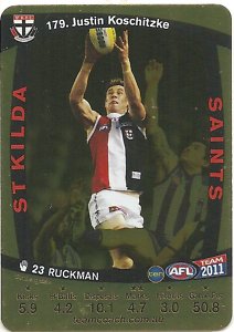 AFL 2011 Teamcoach Gold Card G179 Justin KOSCHITZKE (StK) - Click Image to Close