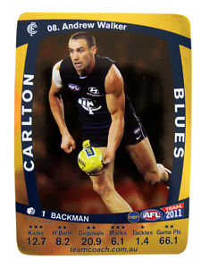 AFL 2011 Teamcoach Gold Card G8 Andrew WALKER (Carl) - Click Image to Close