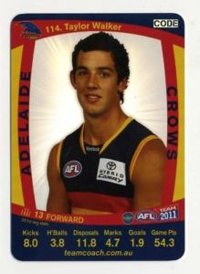 AFL 2011 Teamcoach Silver Card S114 Taylor WALKER (Adel)