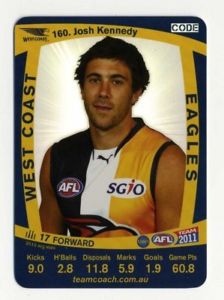 AFL 2011 Teamcoach Silver Card S160 Josh KENNEDY (WCE) - Click Image to Close