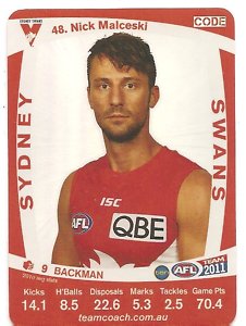 AFL 2011 Teamcoach Silver Card S48 Nick MALCESKI (Syd) - Click Image to Close