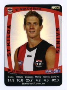 AFL 2011 Teamcoach Silver Card S97 Nick DAL SANTO (StK) - Click Image to Close