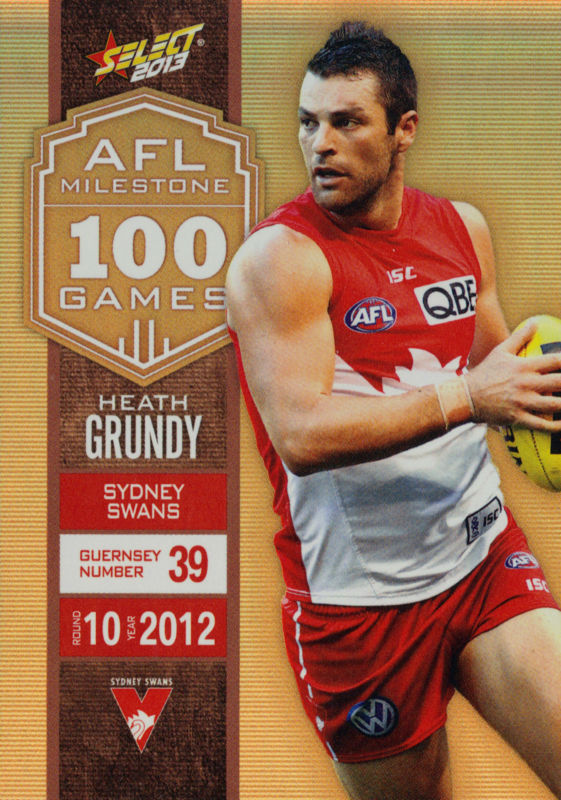 2013 Select Champions AFL Milestones MG70 Heath GRUNDY (Syd) - Click Image to Close
